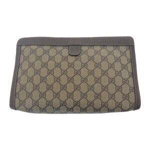 Gucci Line Beige Leather Tan Supreme Clutch Sherry Canvas Bag GG Brown